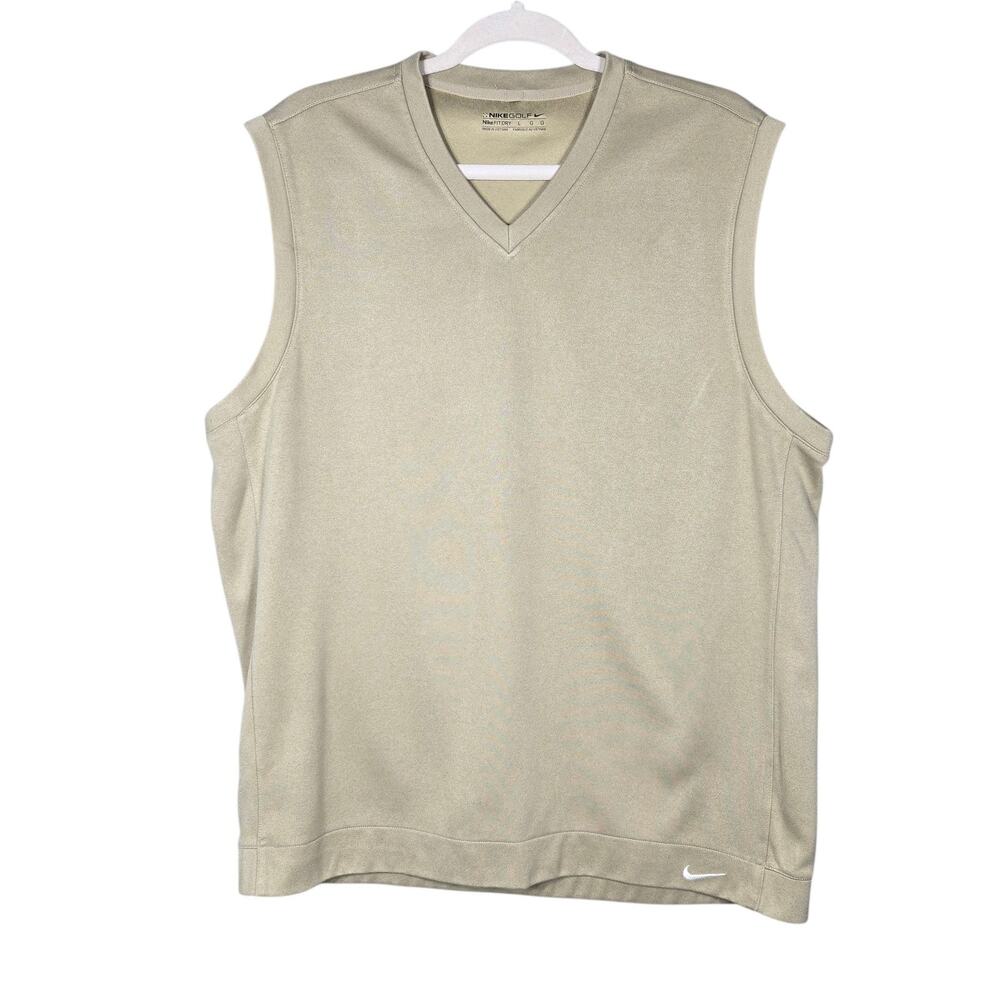 Nike Golf Sweater Vest Mens Large Beige Fit Dry V Neck Knit Golf Pullover